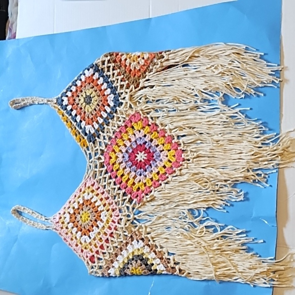 NWT Multicolor Boho Crochet Fringe Top - Picture 2 of 16